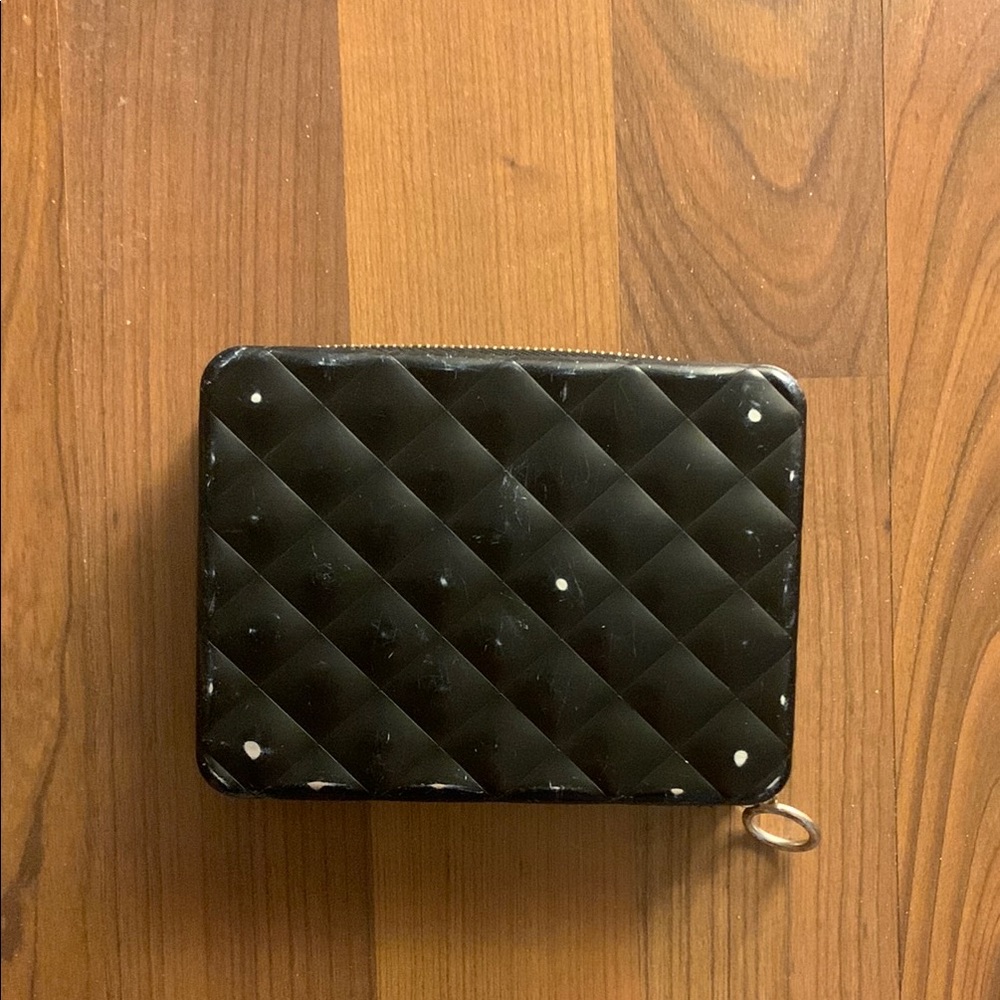 Quilted Black Wallet with Silver Accent